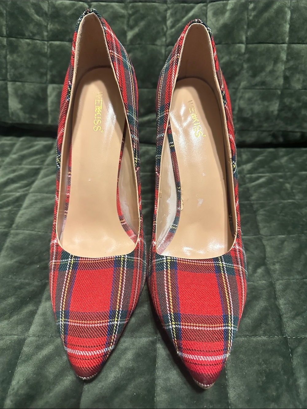 Plaid Pointed-Toe Pumps in Red Tartan
